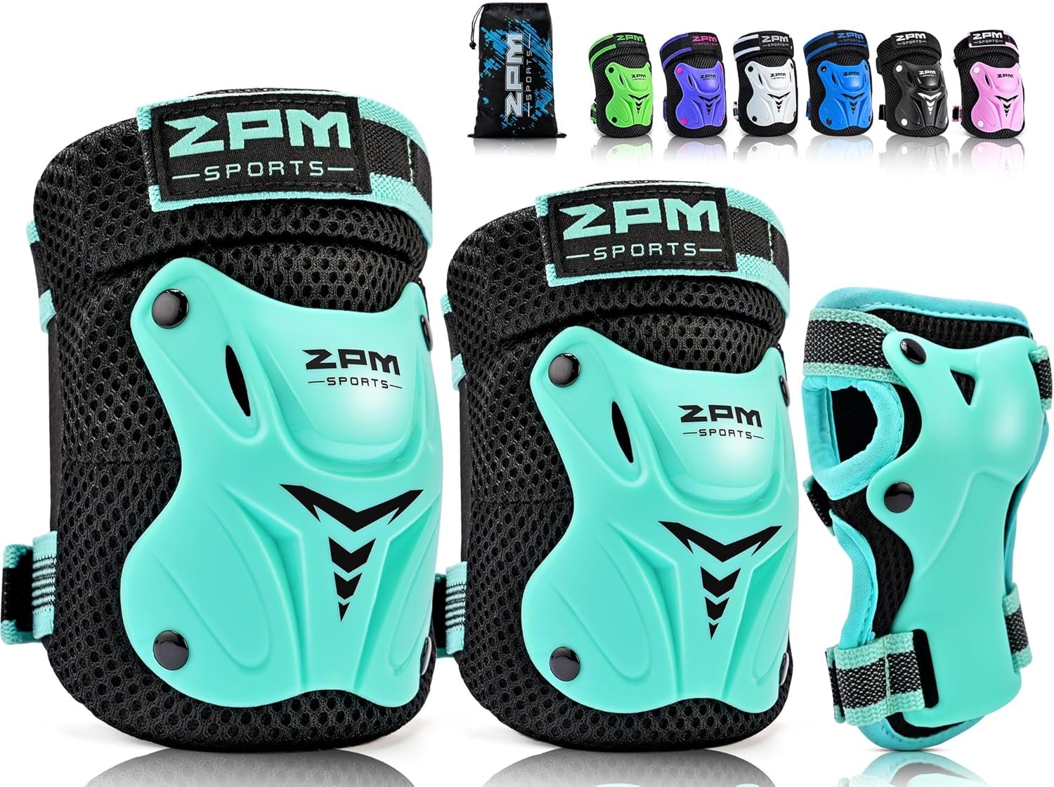 2PM SPORTS Knee Pads for Kids, Wrist Guards Knee and Elbow Pads Set with Drawstring Bag, Protective - Image 2