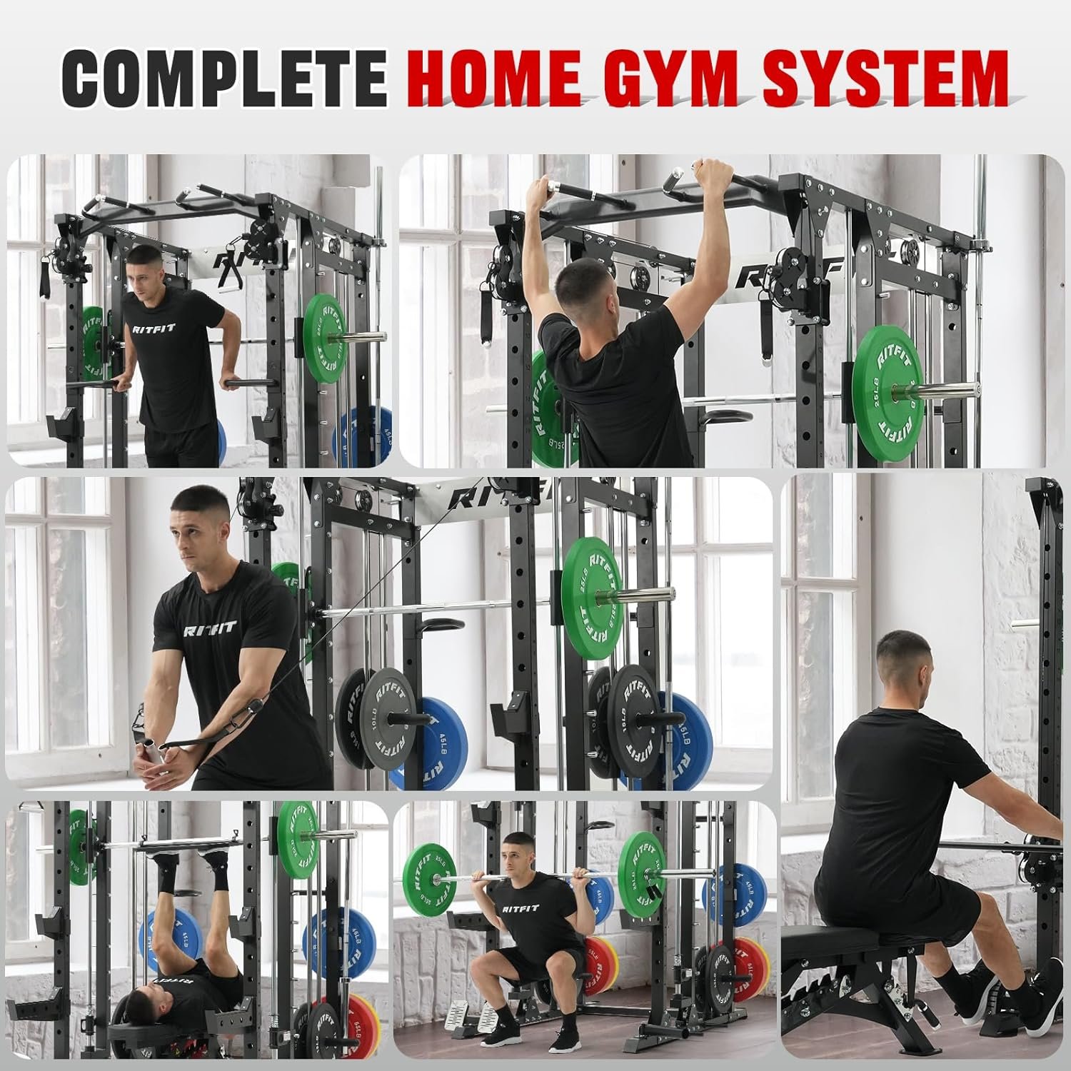 RitFit Buffalo Smith Machine, Power cage with LAT-Pull Down System & Cable Crossover System, - Image 6
