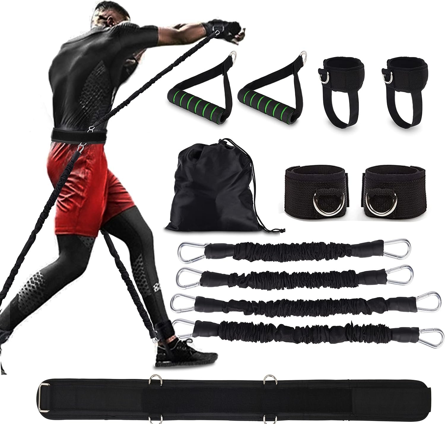 Boxing Resistance Bands MMA Boxing Training Equipment Gear with Handles/Ankle Cuff/Belt for - Image 2