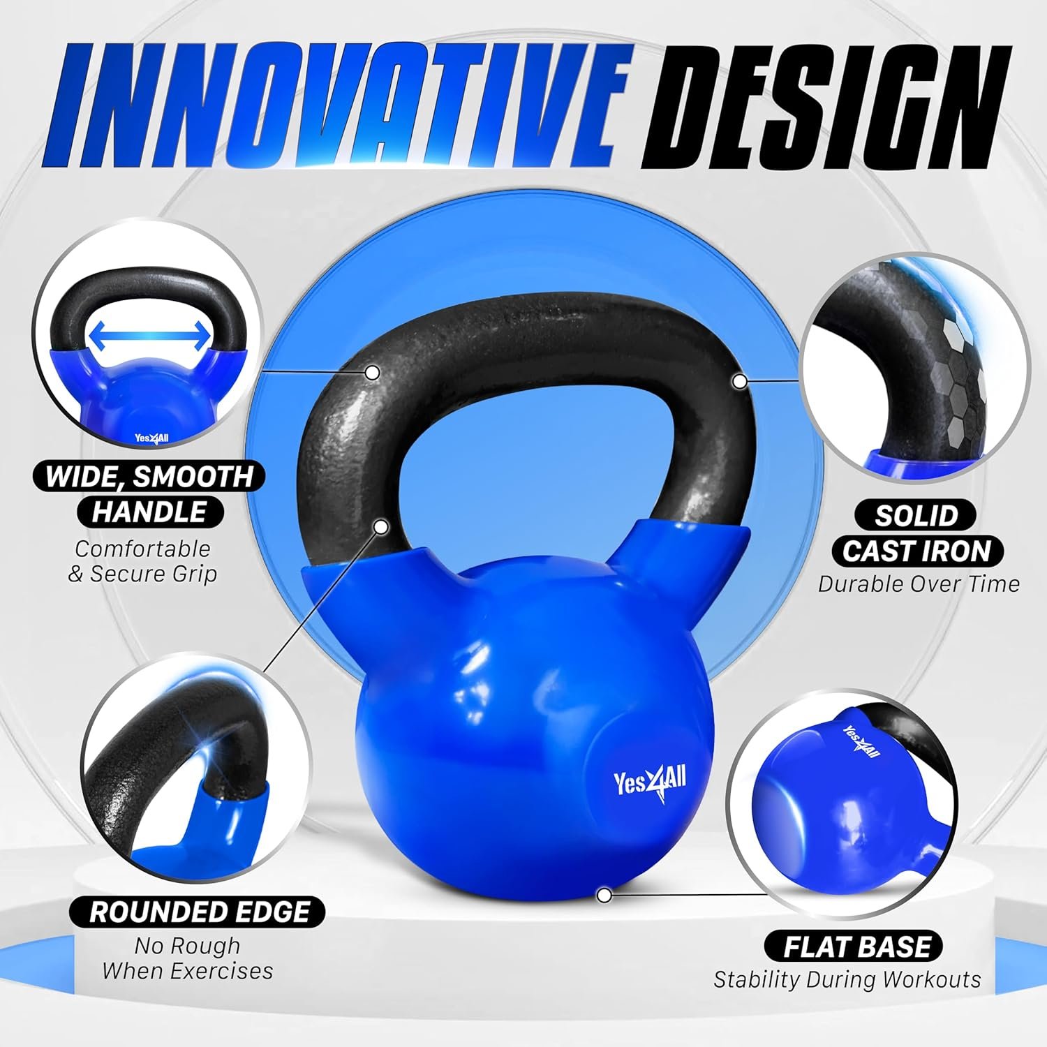 Yes4All Kettlebell, Vinyl Coated Kettlebell Cast Iron Sets with Stable Flat Bottom for Full Body - Image 3