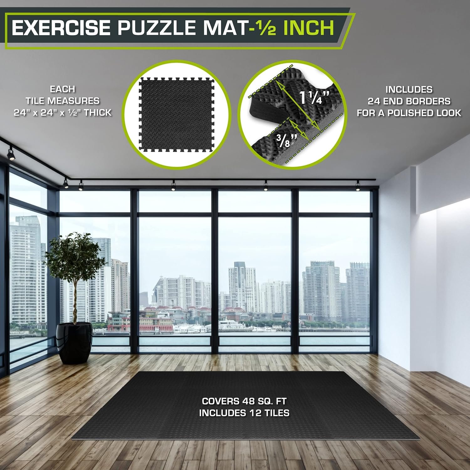 ProsourceFit Puzzle Exercise Mat ½ in, EVA Interlocking Foam Floor Tiles for Home Gym, Mat for Home - Image 3