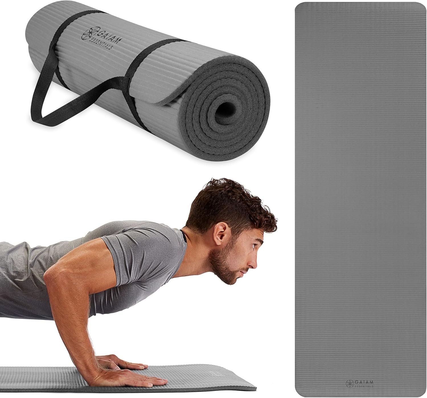 Gaiam Essentials Thick 2/5" (10mm) and Thin 1/4" (6mm) Yoga & Pilates, Fitness & Exercise Mat with - Image 2