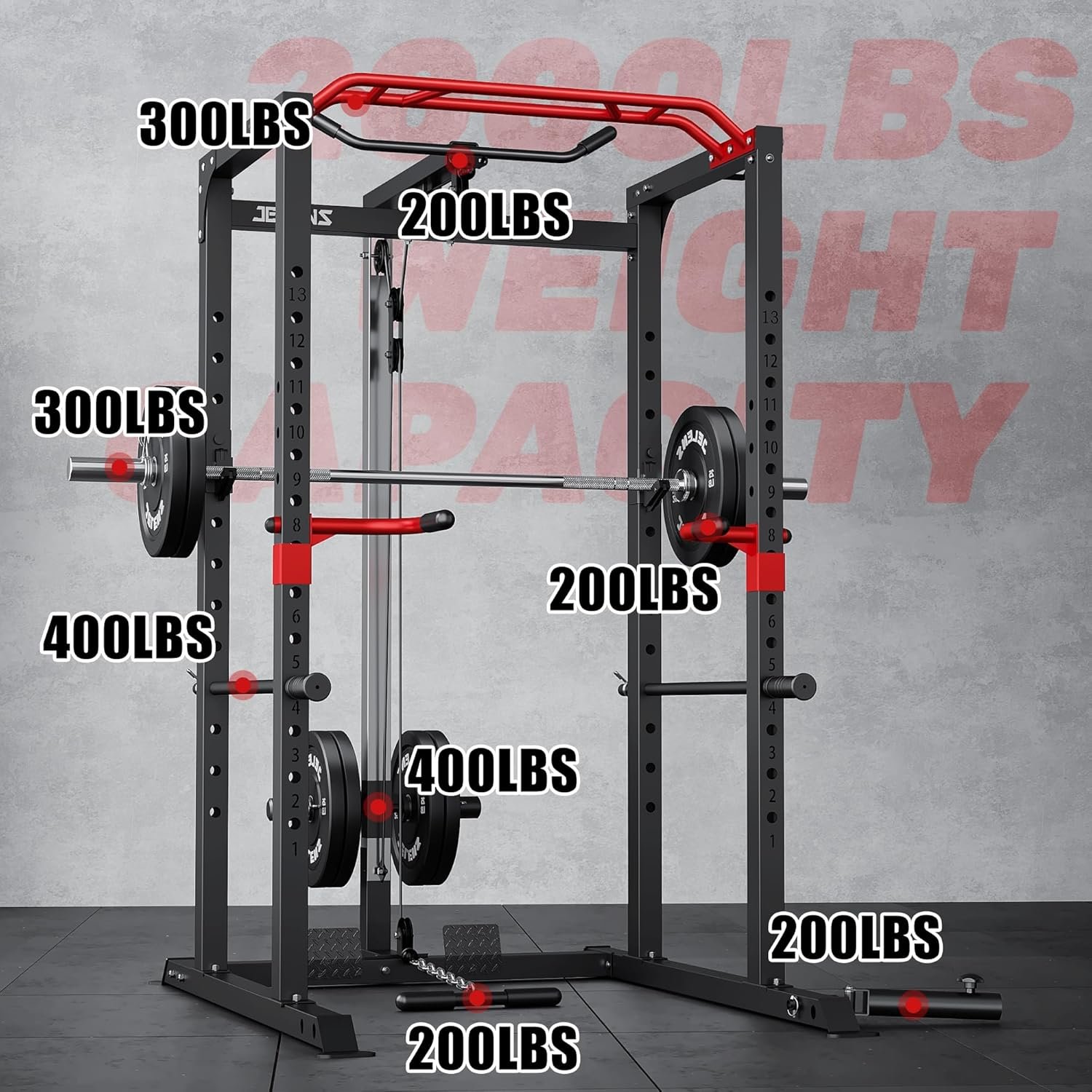 Power Cage, 2000LBS Multi-Function S11 Power Rack with LAT Pulldown, Squat Rack with Adjustable - Image 7