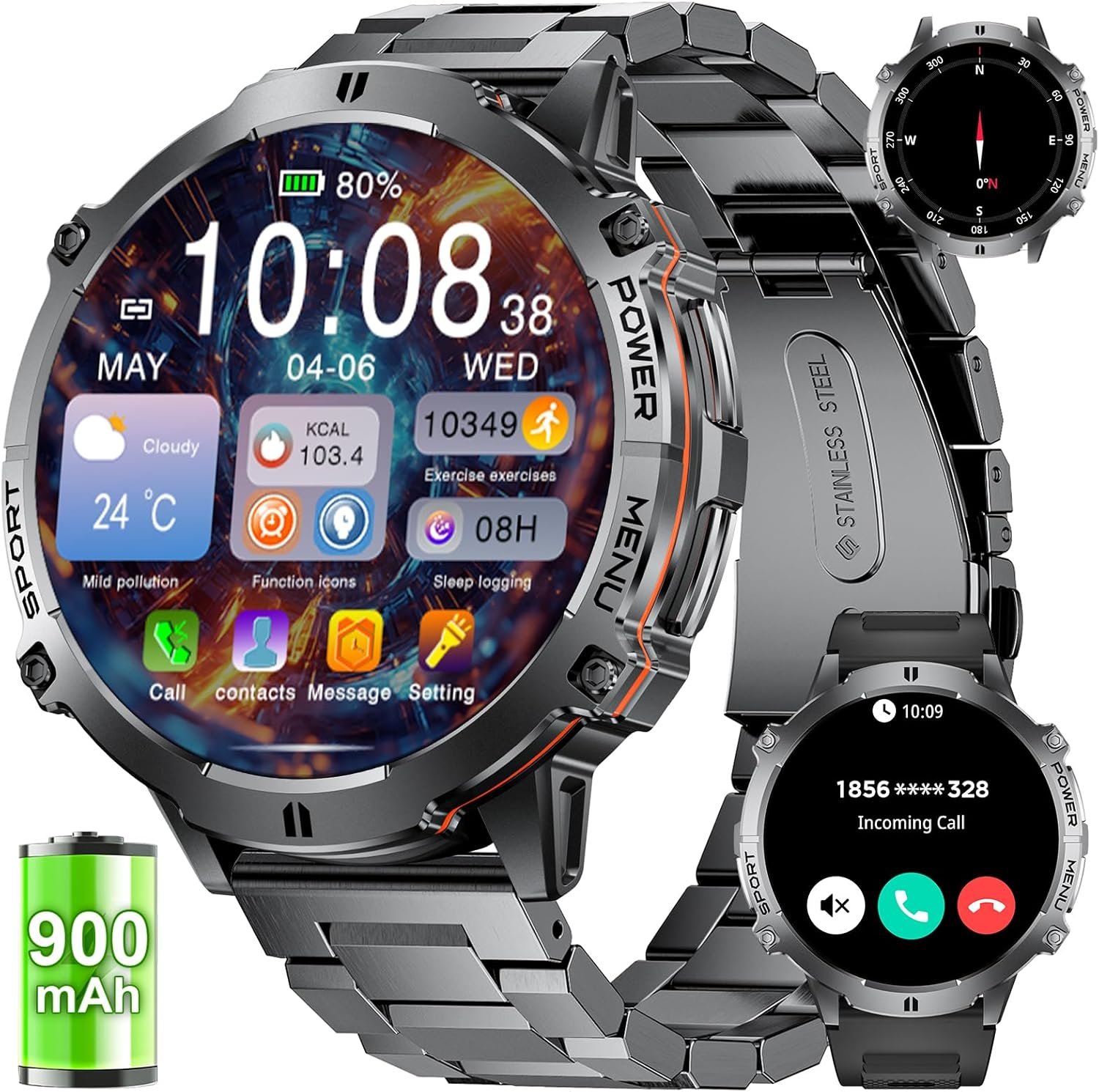 LIGE Smart Watches for Men with 900mAh Battery(60+Standby),1.73" AMOLED with Bluetooth Call,110+ - Image 2