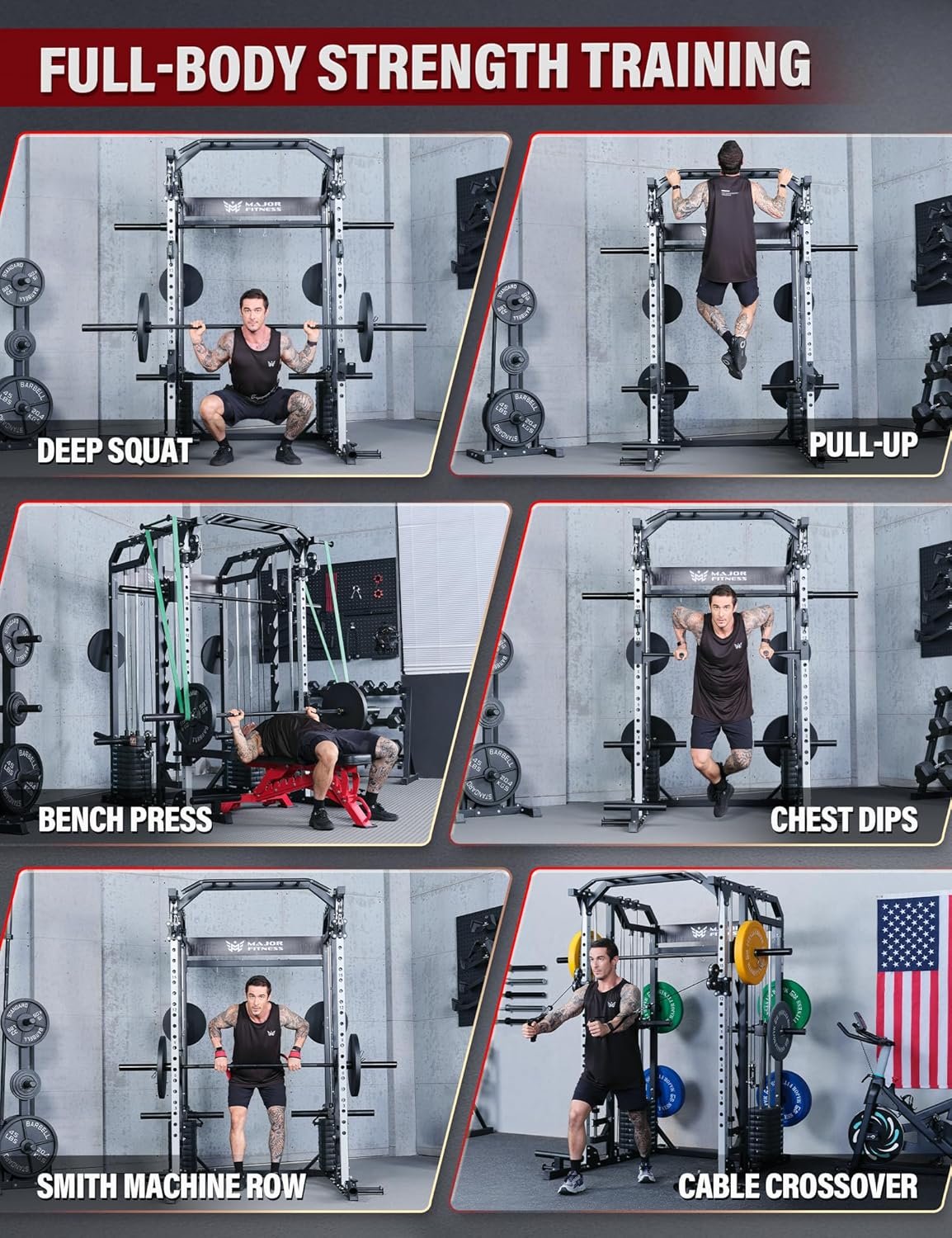 Major Fitness Drone2 Advanced Training Smith Machines– All-in-One Home Gym Squat Rack with Aluminum - Image 9