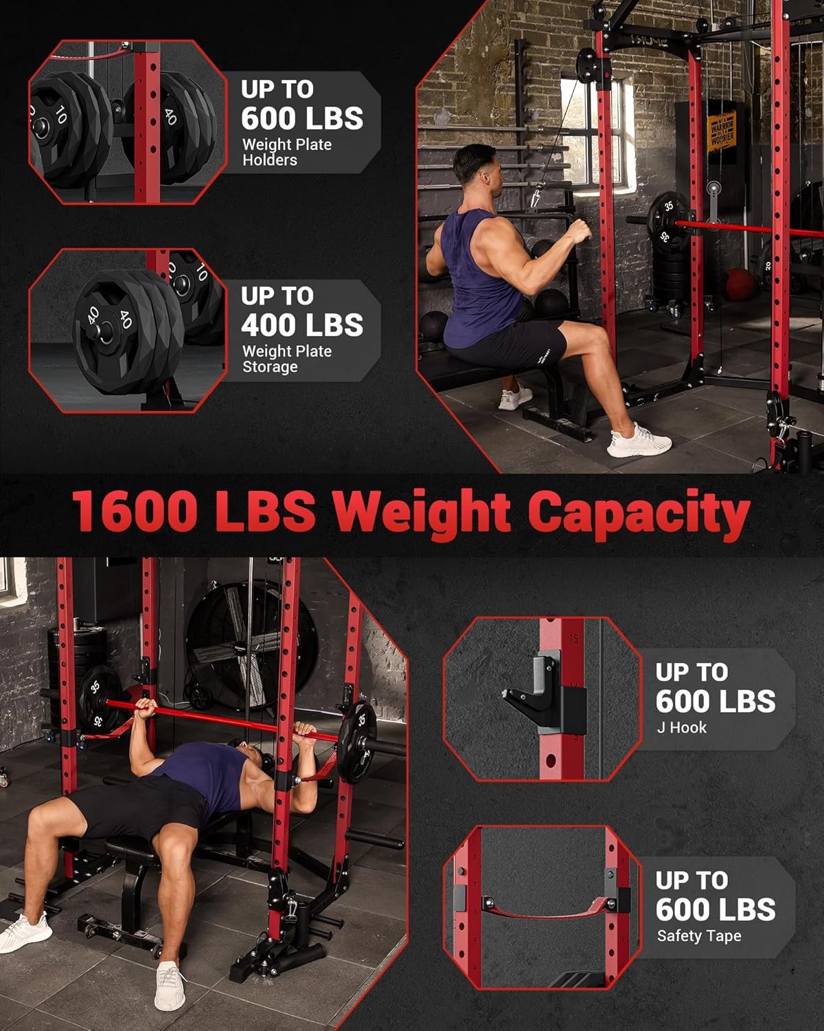 Power Cage, Multi-Functional Power Racks for Home Gym with Cable Crossover System, 1600LBS Weight - Image 4