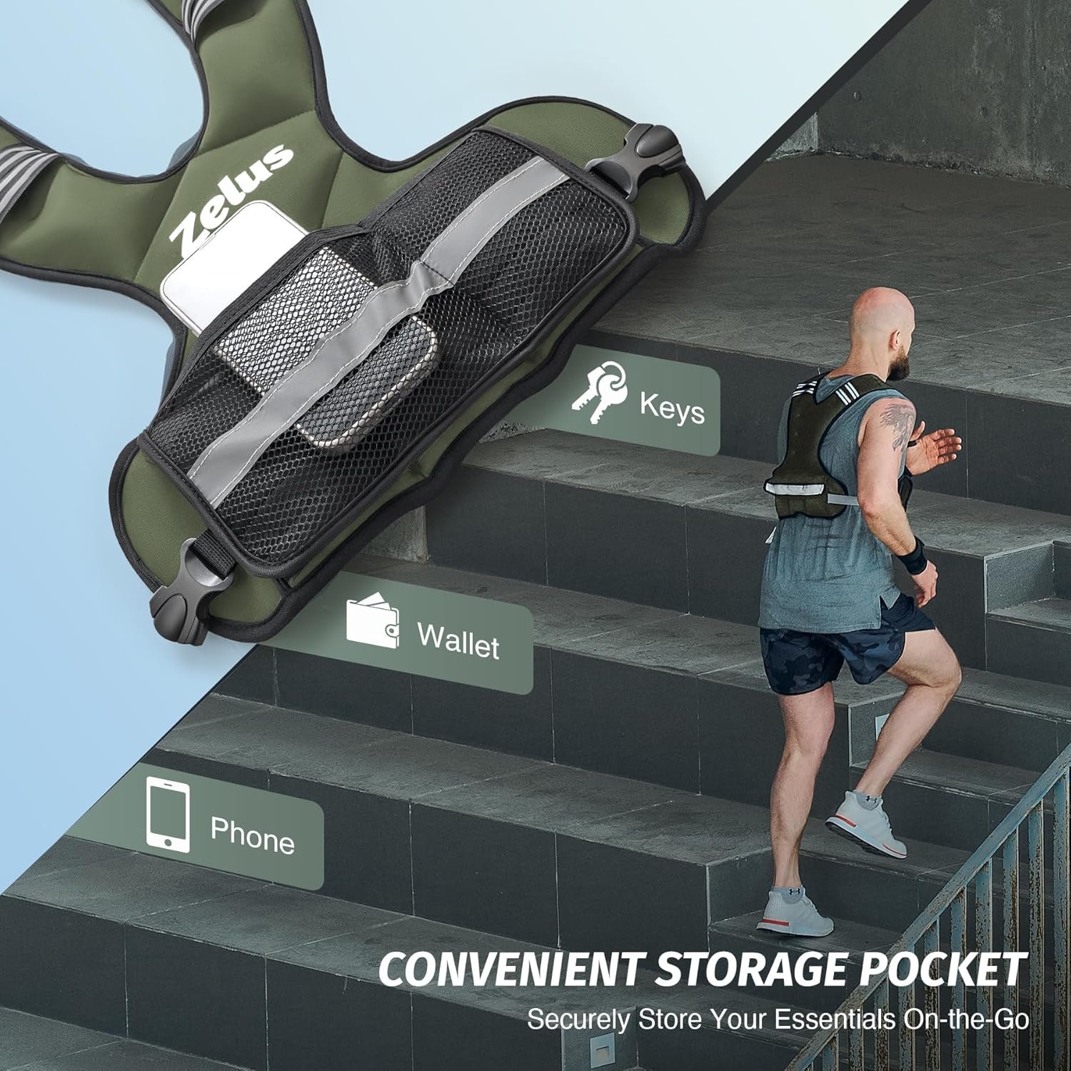 ZELUS Weighted Vest for Men and Women | 4-10lb/11-20lb/20-32lb Vest with 6 Ironsand Weights for Home - Image 4