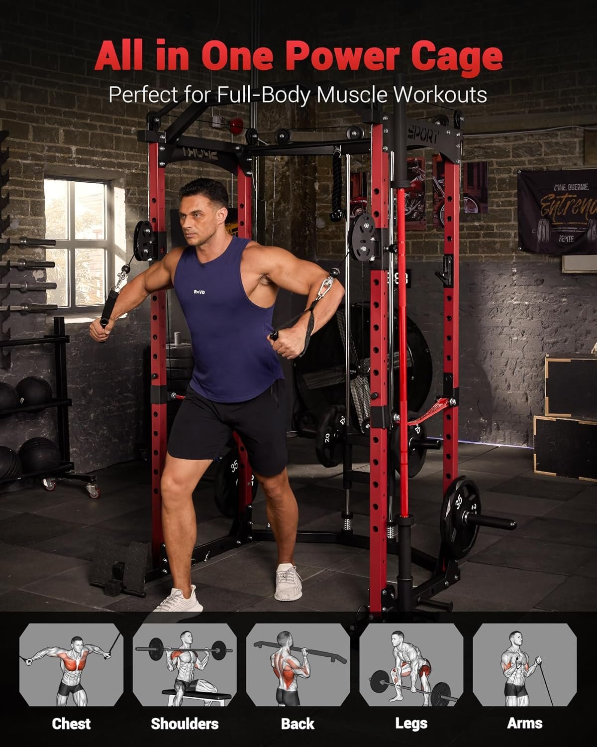 Power Cage, Multi-Functional Power Racks for Home Gym with Cable Crossover System, 1600LBS Weight - Image 3