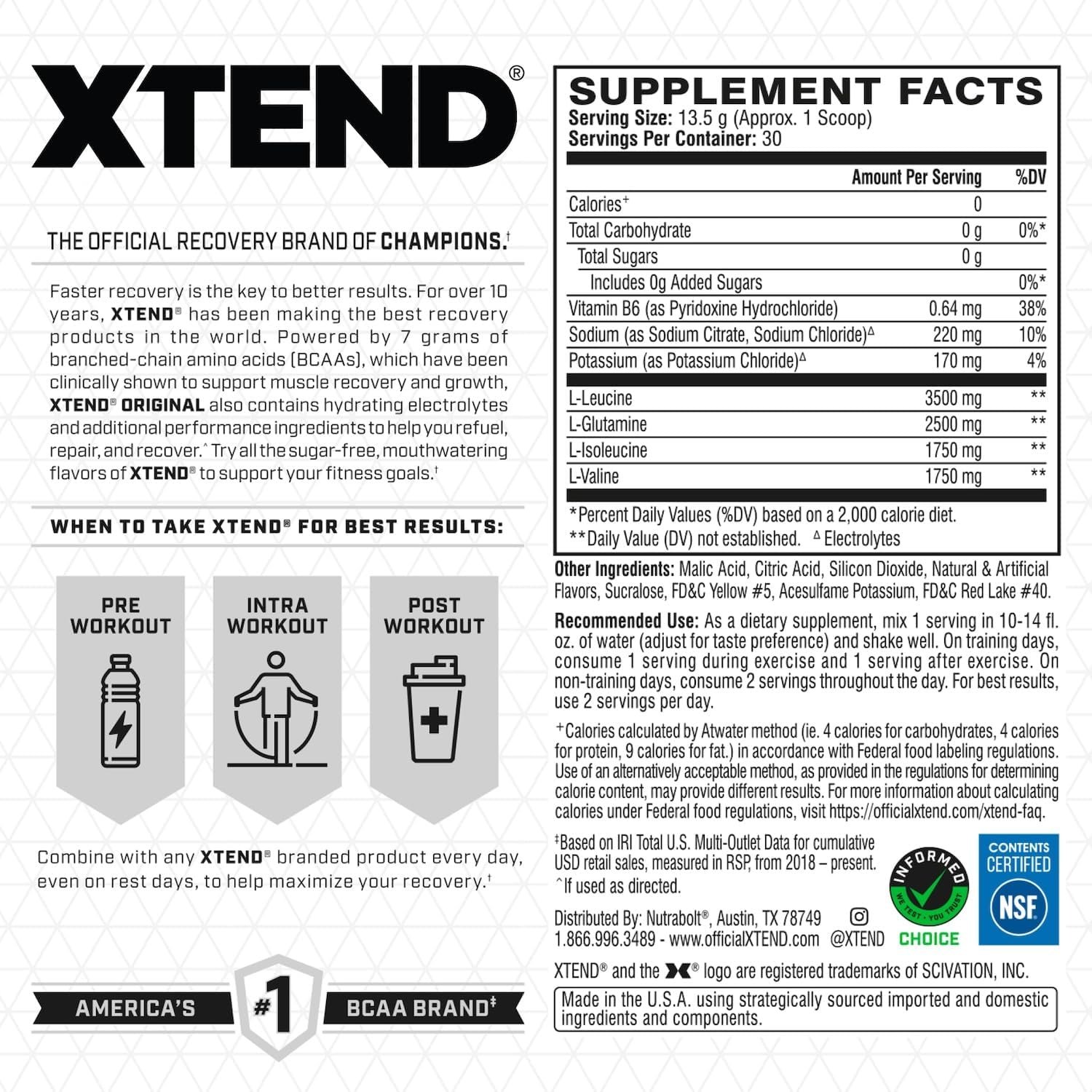 Xtend XTEND Original BCAA Powder 7g BCAA and 2.5g L-Glutamine, Sugar Free Post Workout Muscle - Image 3