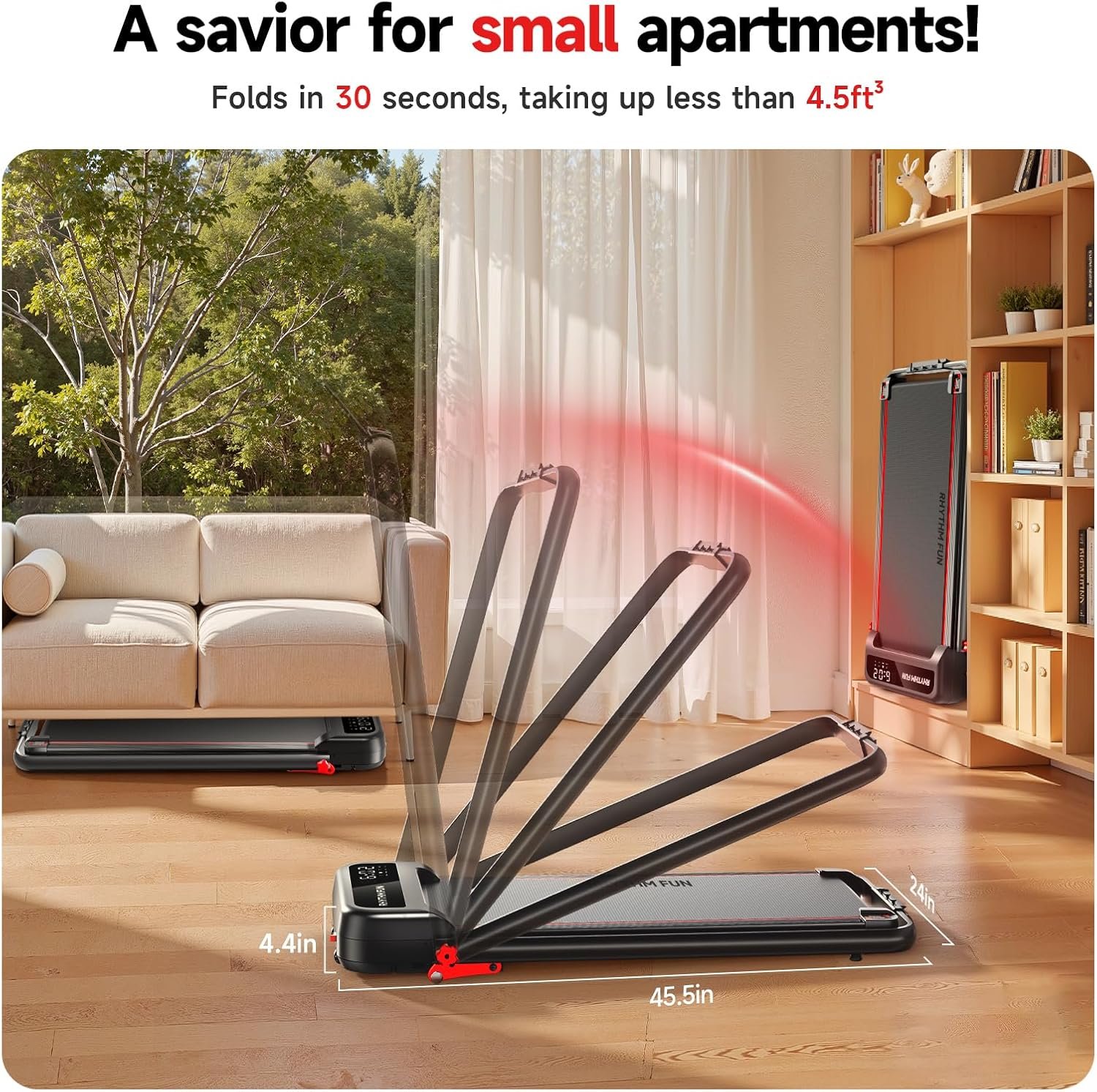 RHYTHM FUN Incline Foldable Treadmill, Walking Pad Treadmill with Incline, 300 lbs Portable - Image 5