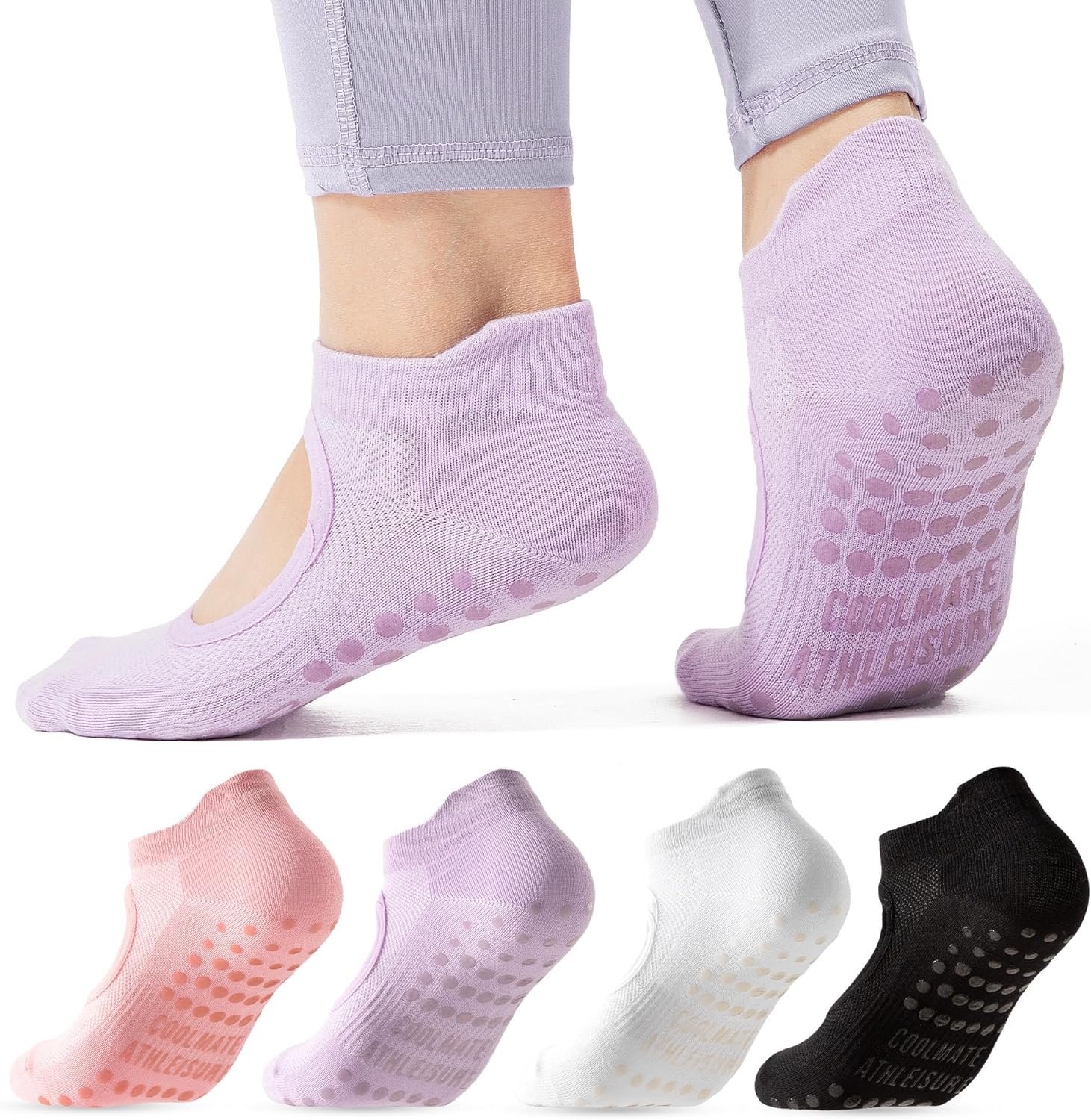 CoolMate Pilates Socks with Grips for Women, Yoga Socks, Crew Non Slip Women for Workout, Barre, - Image 9