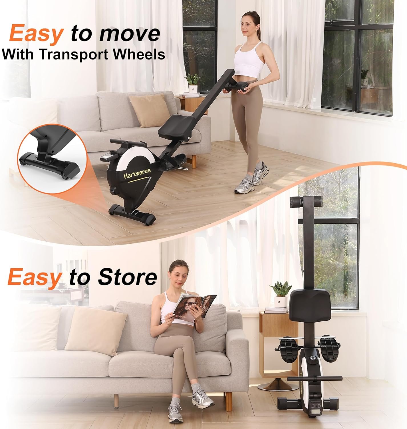 Rowing Machines for Home,Hartwares Magnetic Rowing Machine with 77lbs High Resistance Rowing Machine - Image 8