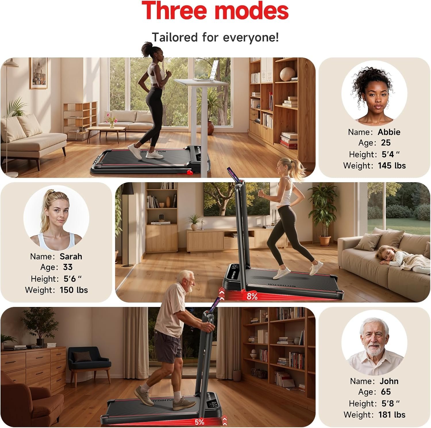 RHYTHM FUN Incline Foldable Treadmill, Walking Pad Treadmill with Incline, 300 lbs Portable - Image 3