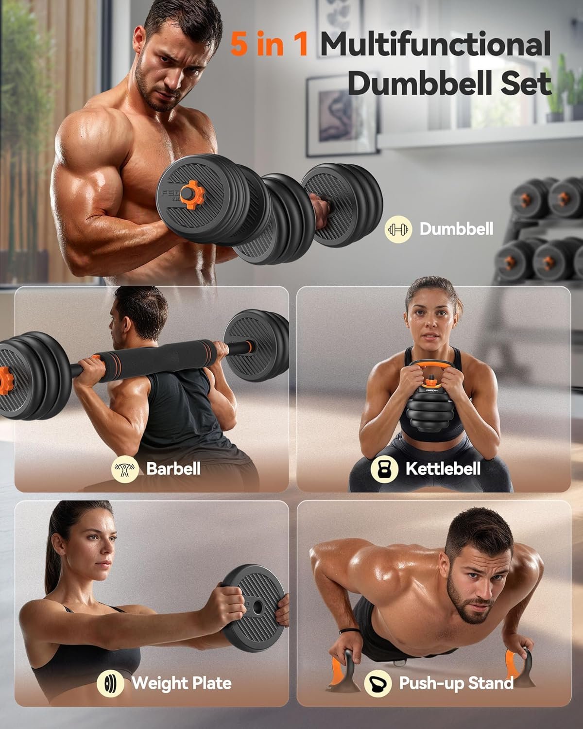 FEIERDUN Adjustable Dumbbells, 20/30/40/45/70/90lbs Free Weight Set with Connector, 5 in1 Dumbbells - Image 3