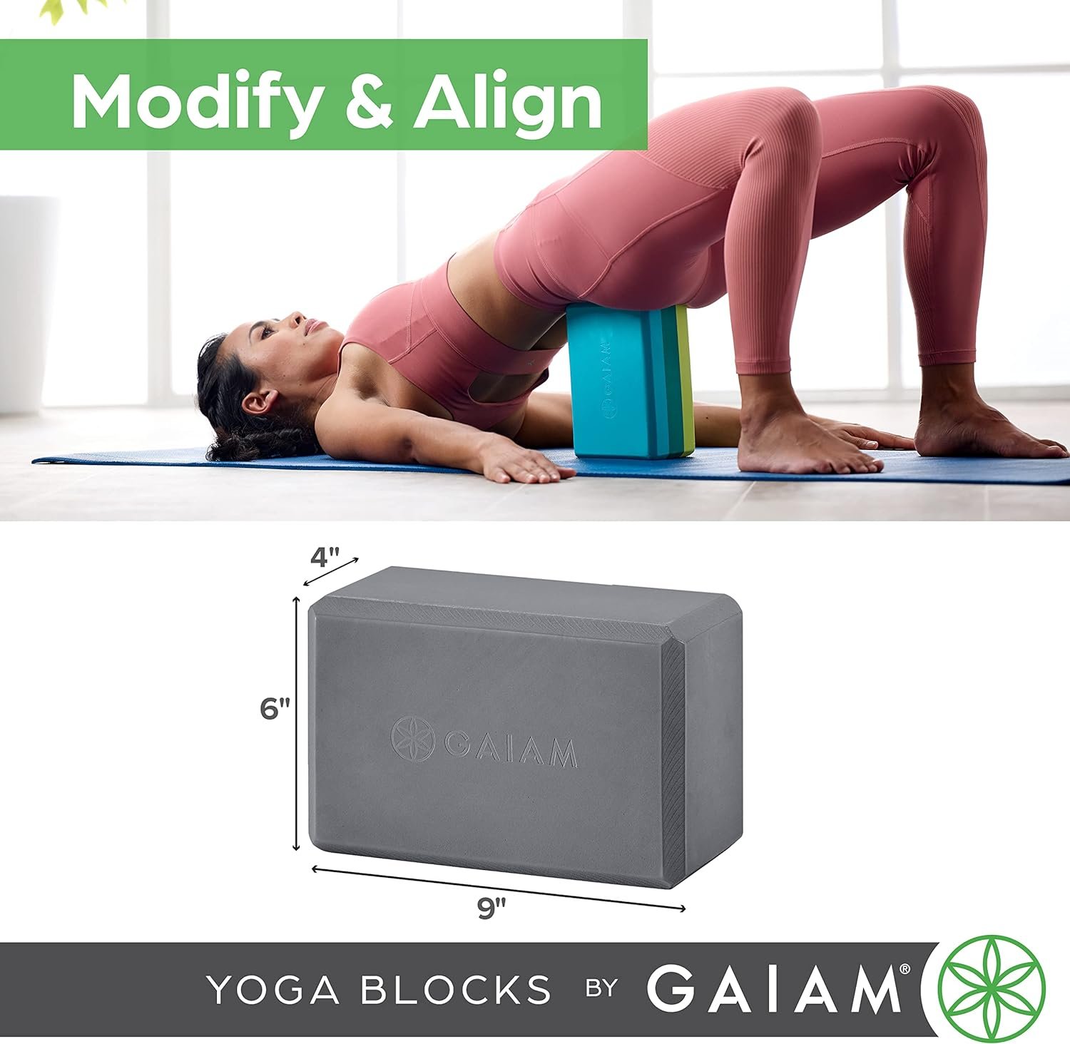 Gaiam Yoga Block - Supportive Latex-Free Eva Foam - Soft Non-Slip Surface with Beveled Edges for - Image 8
