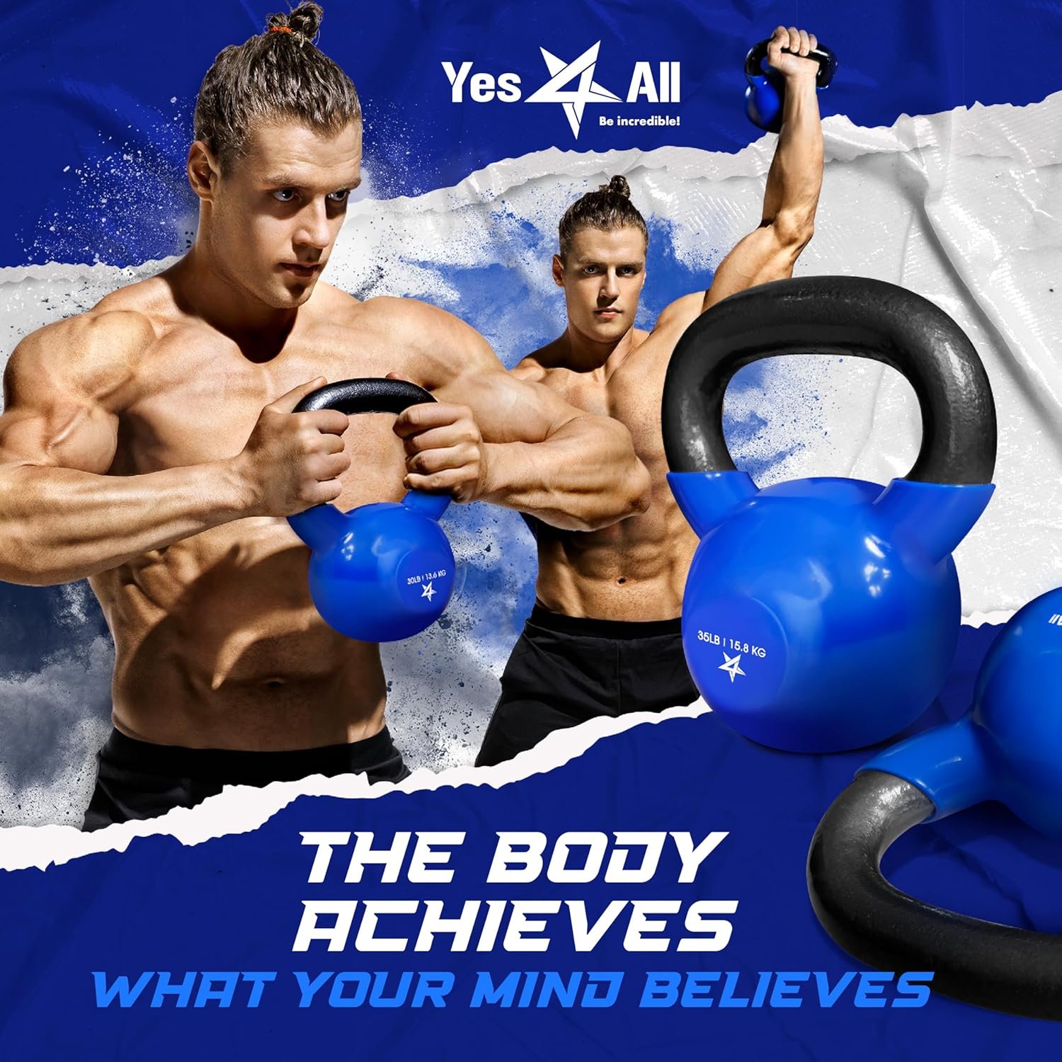 Yes4All Kettlebell, Vinyl Coated Kettlebell Cast Iron Sets with Stable Flat Bottom for Full Body - Image 6