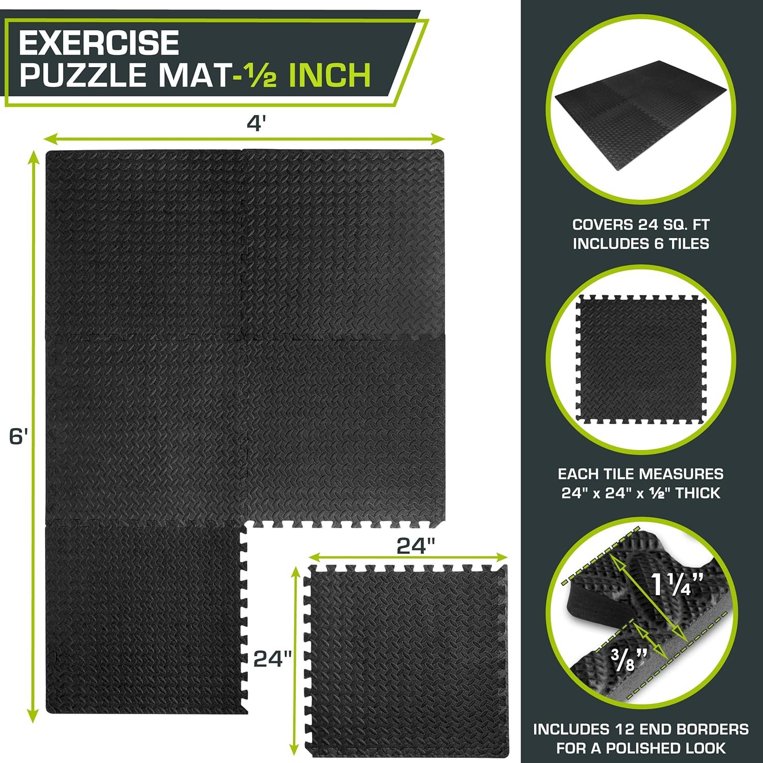 ProsourceFit Puzzle Exercise Mat ½ in, EVA Interlocking Foam Floor Tiles for Home Gym, Mat for Home - Image 3