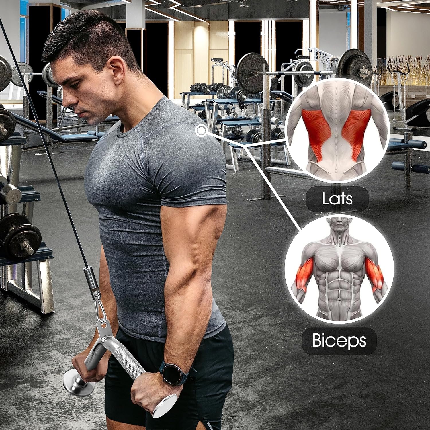 Yes4All Cable Machine Attachment, Row Handles, Tricep Rope, Straight Bar, V Bar, LAT Pulldown - Image 6