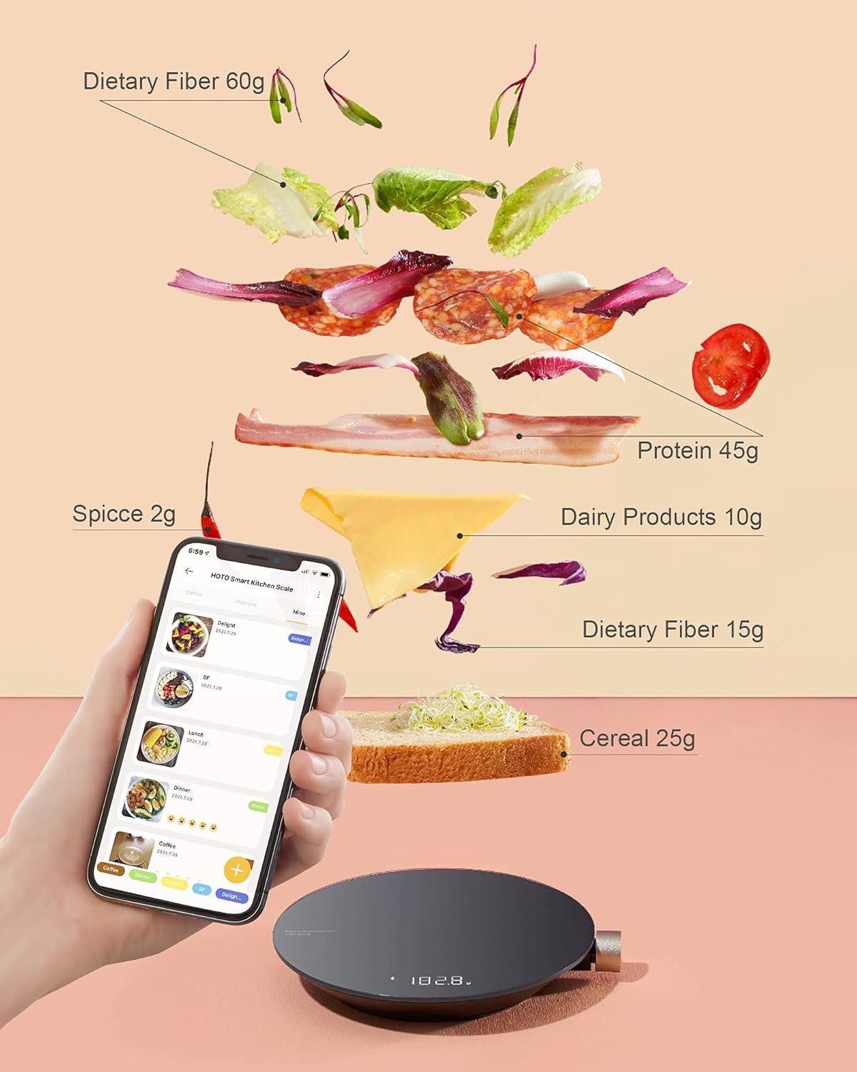 HOTO Smart Food Scale, Kitchen Scale, Food Scales Digital Weight Grams and Oz, Coffee Scale, Kitchen - Image 7