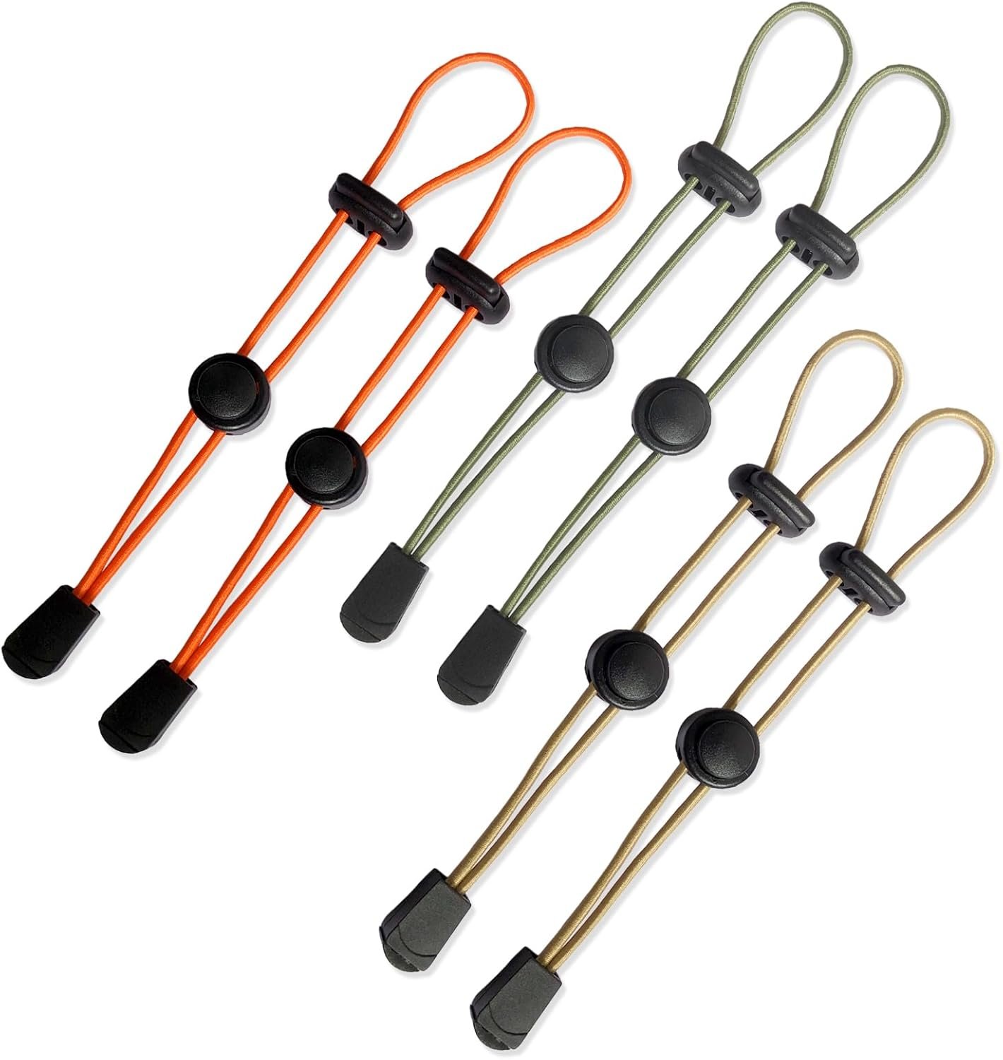 6-Pack Tactical Hiking Pole Holders - Army Green/Khaki/Orange Elastic Rope Fasteners | Backpack - Image 2