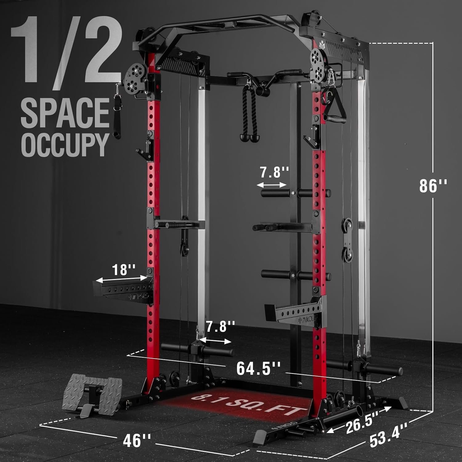 Mikolo Power Cage, 2000LB Power Rack with Independent Dual Pulley System, Multi-Function Home Gym - Image 5