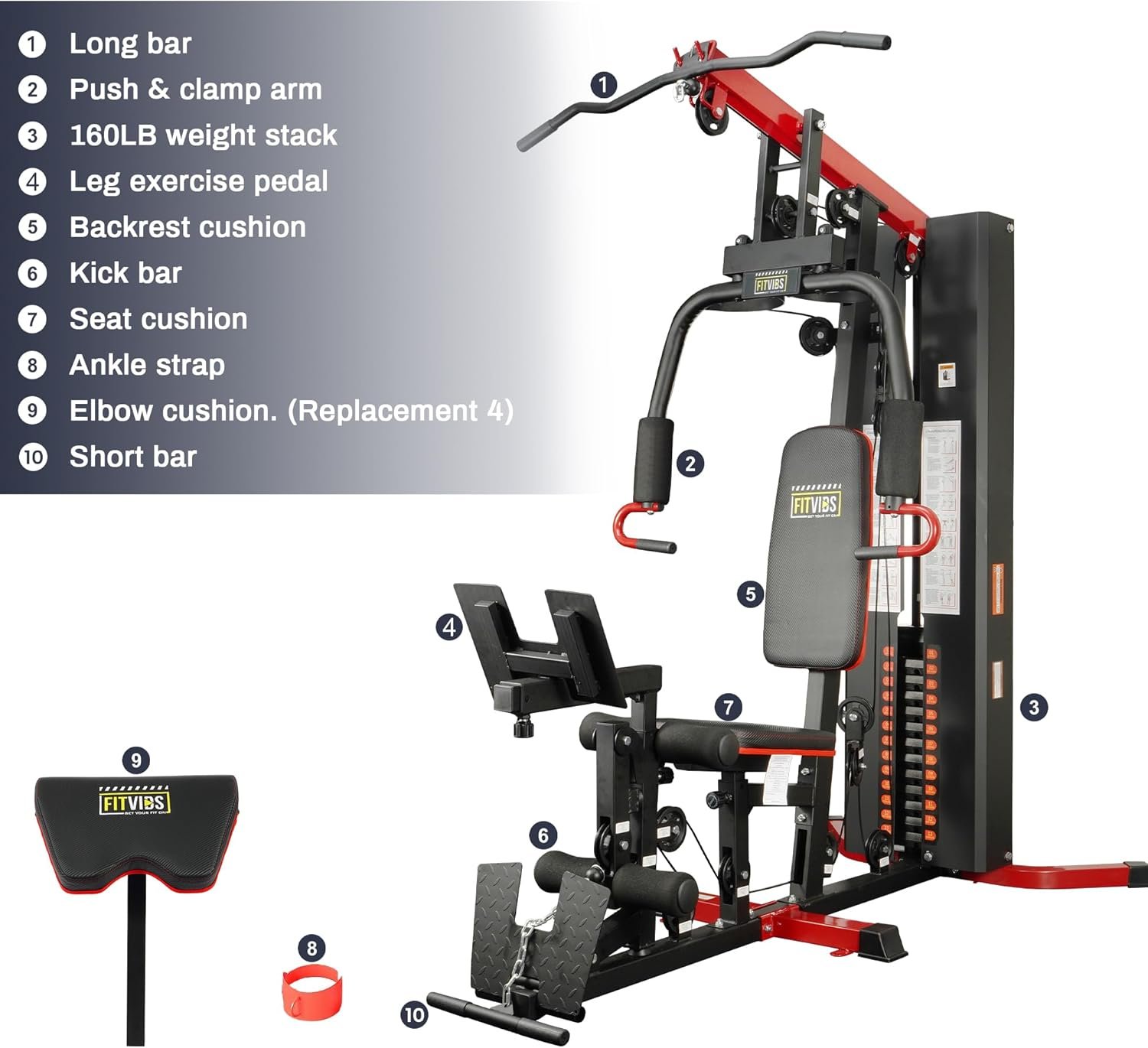 Fitvids Home Gym Equipment, Multifunctional Full Body Workout Weight Machine Station with Weight - Image 3