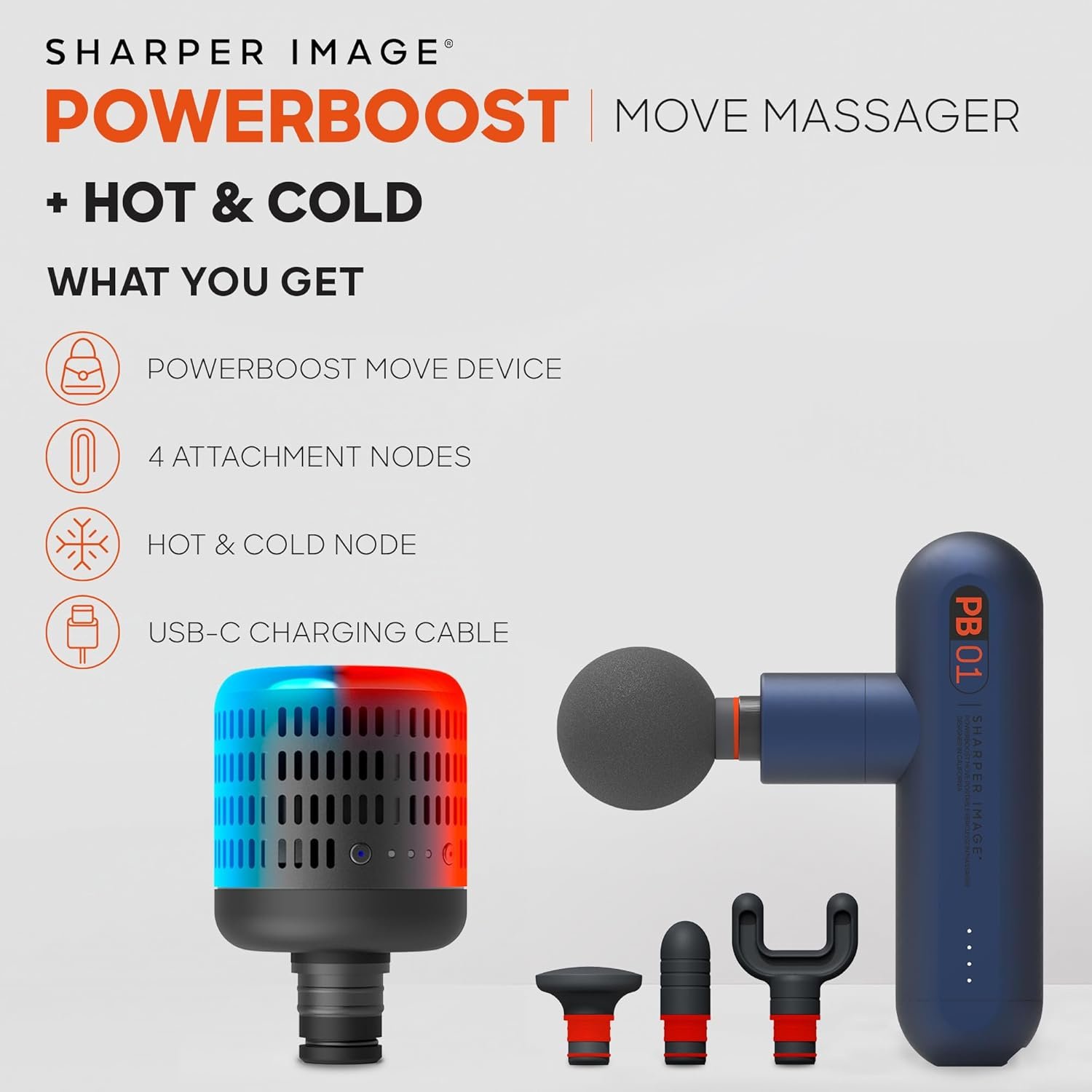 Sharper Image Powerboost Move, Deep Tissue Massage Gun Bundle with Hot & Cold Dual Temperature - Image 3