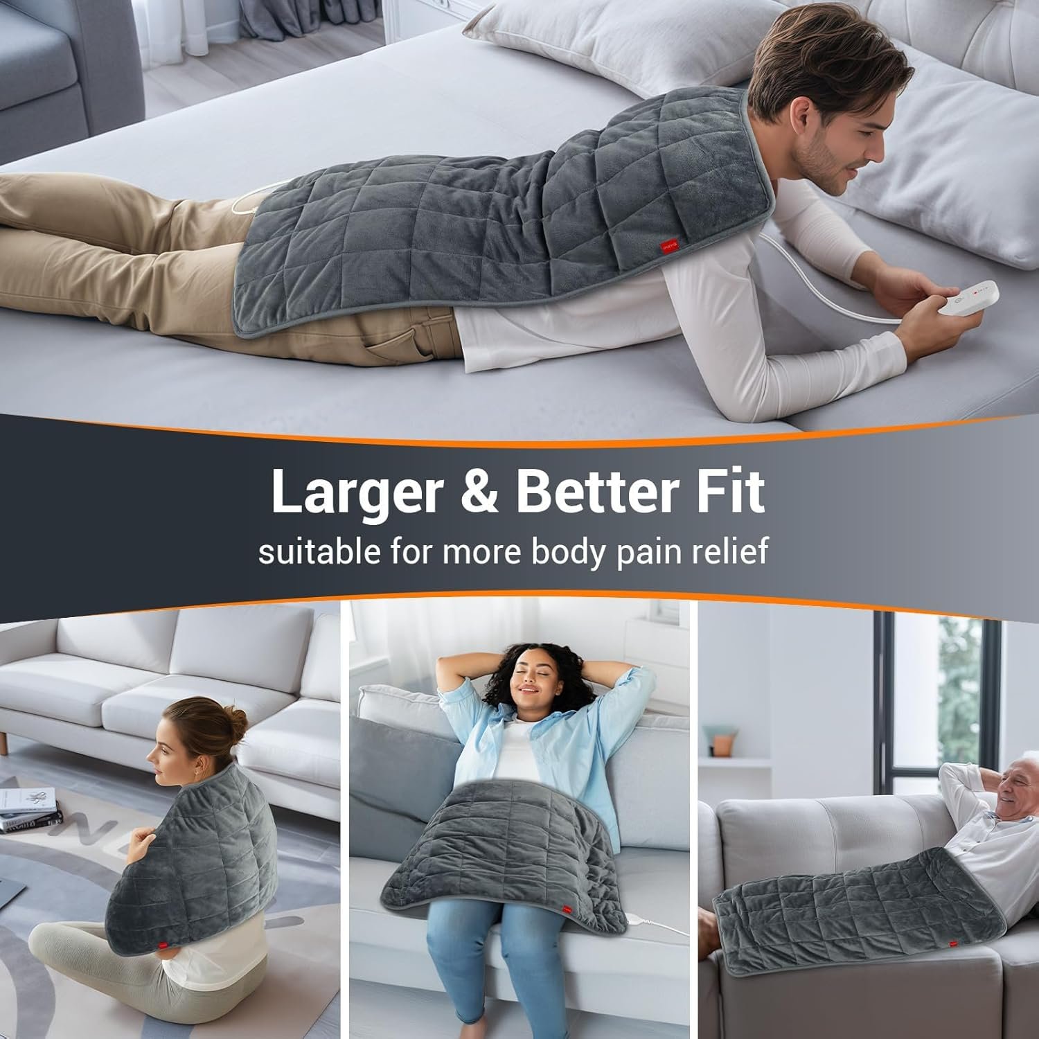 Comfytemp Weighted Heating Pad 17"×33" for Back & Cramps, Extra Large Electric Heat Pad, Birthday - Image 5