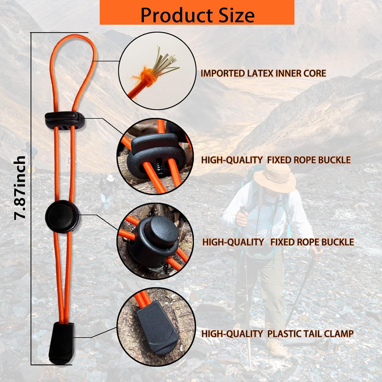 6-Pack Tactical Hiking Pole Holders - Army Green/Khaki/Orange Elastic Rope Fasteners | Backpack - Image 5